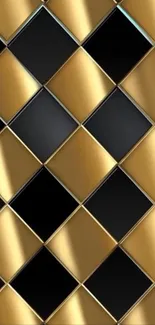 Elegant gold and black diamond tile pattern wallpaper.
