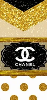 Luxury gold and black Chanel-inspired phone wallpaper.