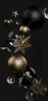 Elegant gold and black mobile wallpaper with festive ornaments.