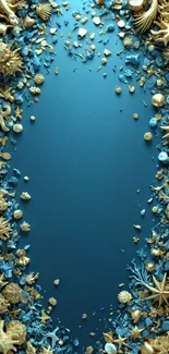 Elegant marine-themed wallpaper with blue and gold elements.