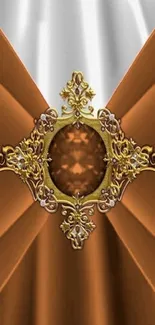 Elegant bronze wallpaper with gold ornament