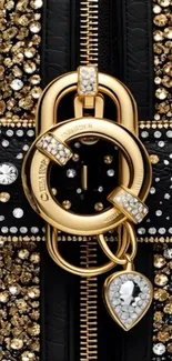 Luxurious gold and diamond zipper design wallpaper.