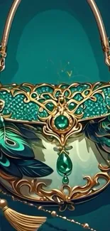 Elegant golden and green bag with feather details wallpaper.