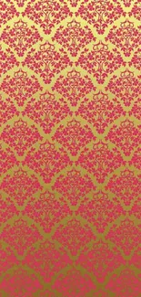 Elegant gold and pink wallpaper with ornate pattern.