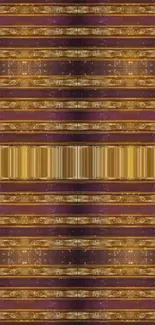 Gold and purple striped wallpaper with intricate patterns.