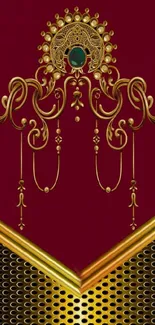 Elegant red and gold ornate mobile wallpaper design.