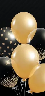 Elegant gold and black balloons wallpaper for mobile.