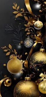 Elegant black and gold Christmas-themed mobile wallpaper.