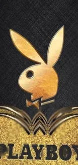 Elegant gold bunny logo on black wallpaper.