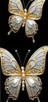 Elegant gold butterflies with pearl accents design.