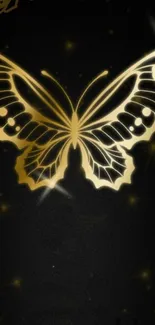 Elegant gold butterfly on black background wallpaper.