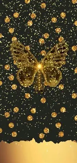 Elegant gold butterfly on dark background mobile wallpaper.