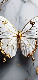 Elegant butterfly with gold accents on marble background.