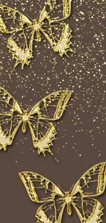 Rich brown wallpaper with gold butterflies.