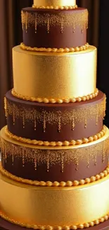 Five-tier gold and brown cake wallpaper with luxury appeal.