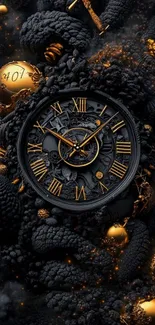 Gold accented clock with textured dark background