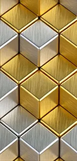 Elegant gold and silver cube pattern wallpaper for mobile.