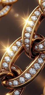 Gold chain decorated with sparkling diamonds and elegant design.