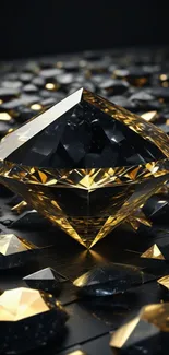 Luxurious gold diamond on black background wallpaper.