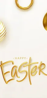 Elegant gold Easter mobile wallpaper with festive eggs and lettering.