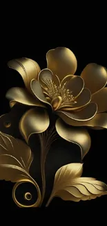 Gold flower artwork on black background, elegant mobile wallpaper.