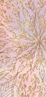 Intricate gold floral design on a pink background mobile wallpaper.