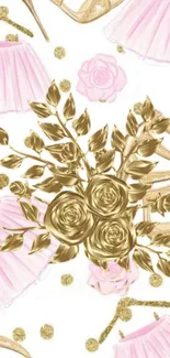 Luxurious gold roses on pastel background wallpaper.