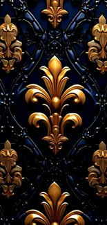 Luxurious gold floral pattern wallpaper.