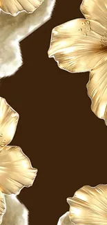 Luxurious gold flower design on brown background.