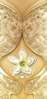 Elegant gold wallpaper with floral design.