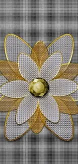 Elegant wallpaper with gold flower on gray background.