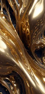 Golden fluid metallic waves on wallpaper.