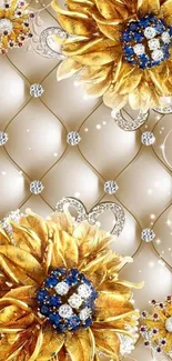 Luxurious gold floral wallpaper with diamond accents.