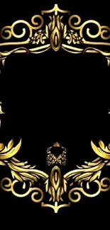 Elegant gold ornate frame on a black mobile wallpaper.