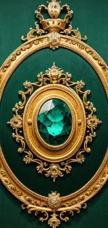 Luxurious gold framed emerald gem wallpaper for mobile.