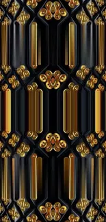 Elegant gold and black geometric pattern wallpaper.