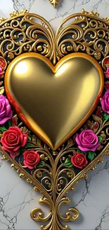 Elegant gold heart with floral details.