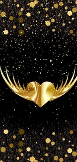 Elegant mobile wallpaper with gold heart and sparkling design.