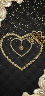 Gold heart jewelry design on black wallpaper.