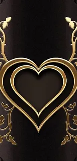 Black and gold heart mobile wallpaper with ornate design.