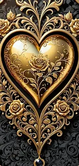 Gold heart with floral design wallpaper.