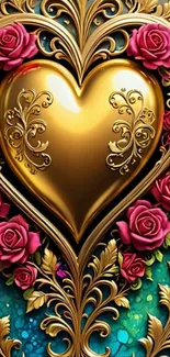 Elegant gold heart with floral patterns wallpaper