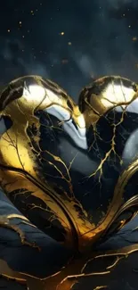 Metallic gold heart with elegant design on dark background