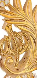 Golden Islamic decor with intricate leaf design and floral details.