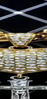 Elegant gold jewelry with intricate design on black background wallpaper.
