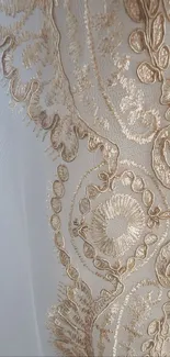 Elegant gold lace wallpaper with intricate embroidery.