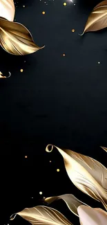 Elegant black and gold leaf wallpaper for mobile phones.