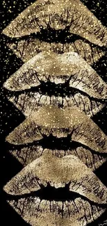 Shimmering gold lips on black wallpaper, stylish mobile background.