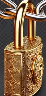Gold ornate lock with chain mobile wallpaper.