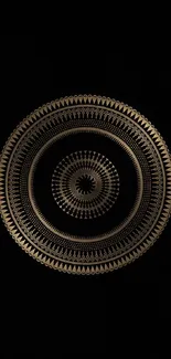 Elegant gold mandala design on black background, perfect for phones.